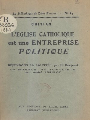 cover image of L'Église catholique est une entreprise politique